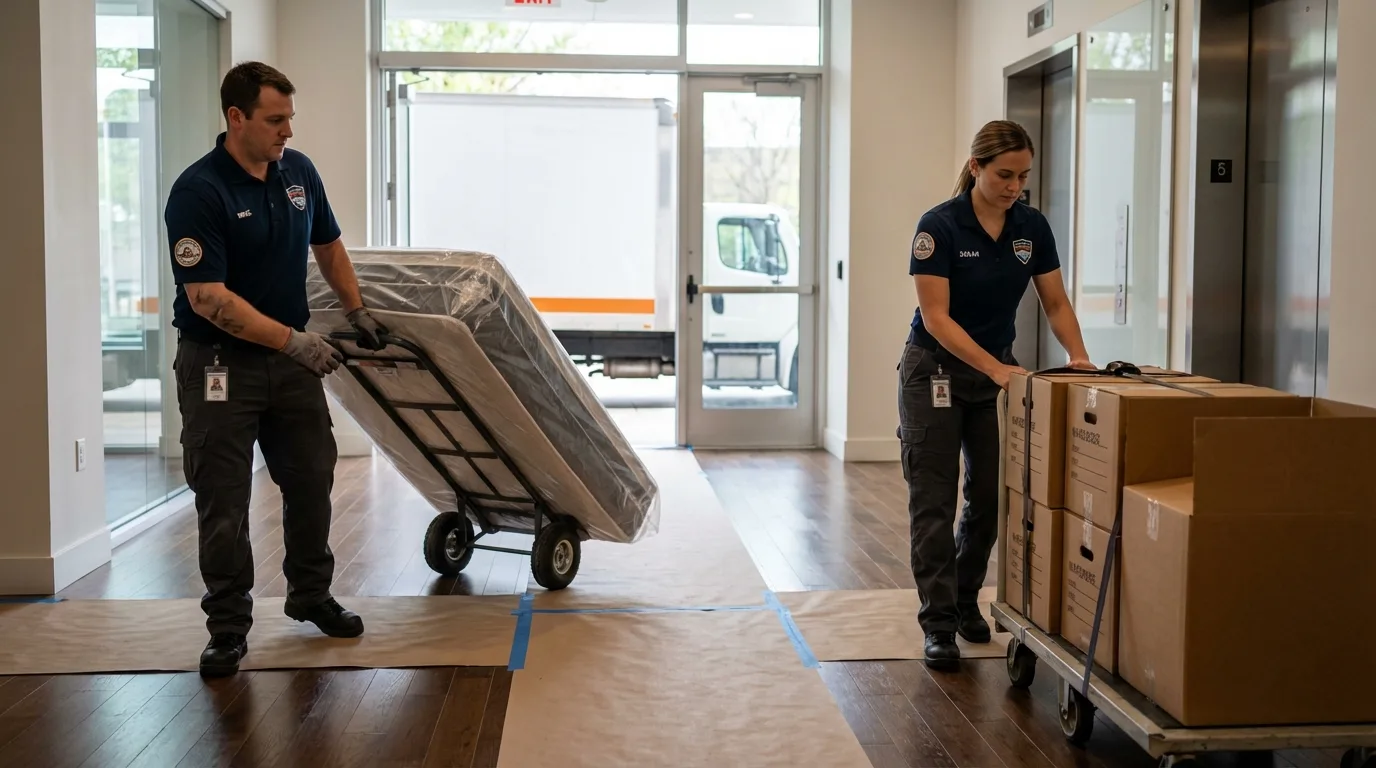 Professional apartment movers loading elevator in Havana, IL